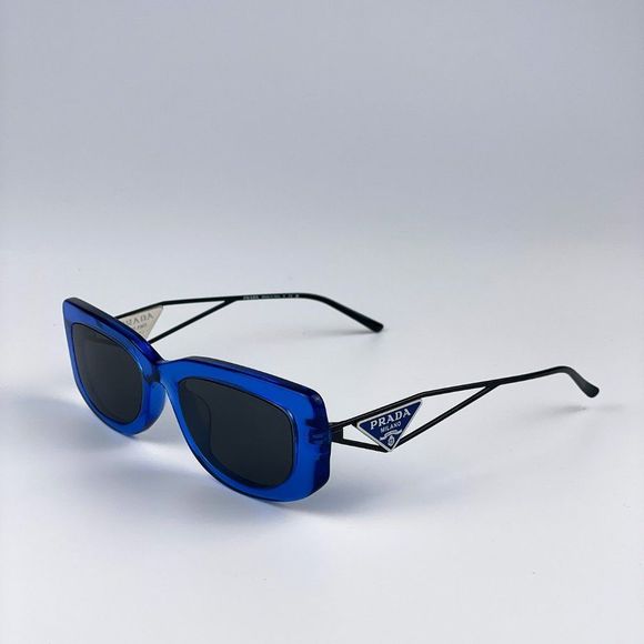 Prada PR14YS 18M5S0 Sunglasses Crystal Electric Blue Grey Rectangle Unisex - Picture 8 of 12